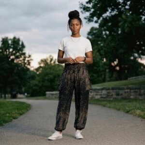 cocation girl wearing black tic tic trouser